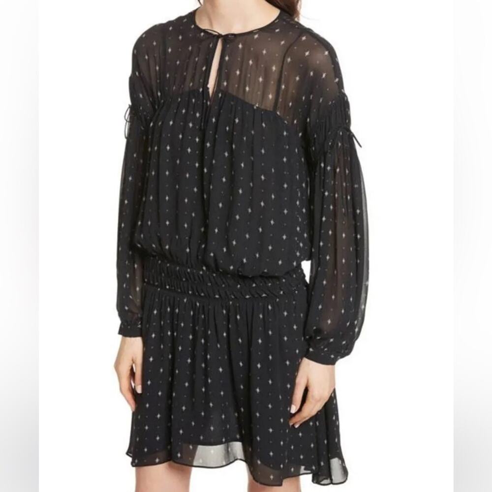 Joie Black Caviar Academy Dress Silk Georgette Geometric Print Size S